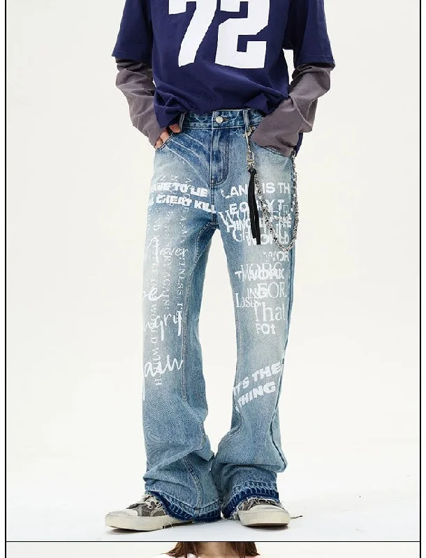 Light Wash Letter Print Jeans