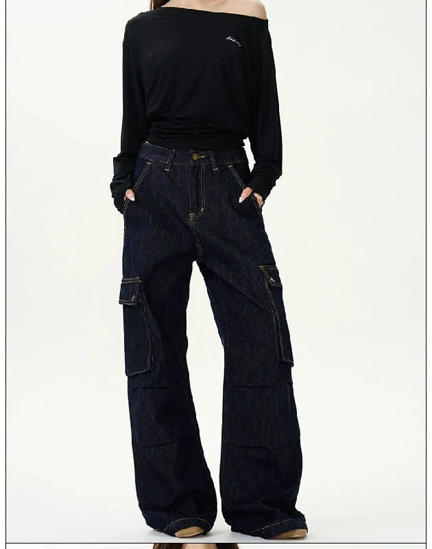 Asymmetric Back Pocket Cargo Jeans