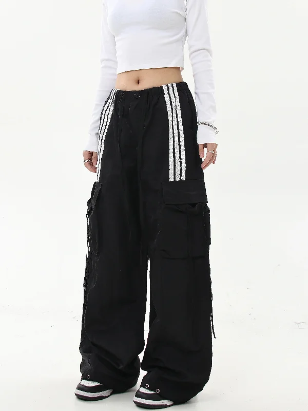 Three-Bar Contrast Drawstring Cargo Pants