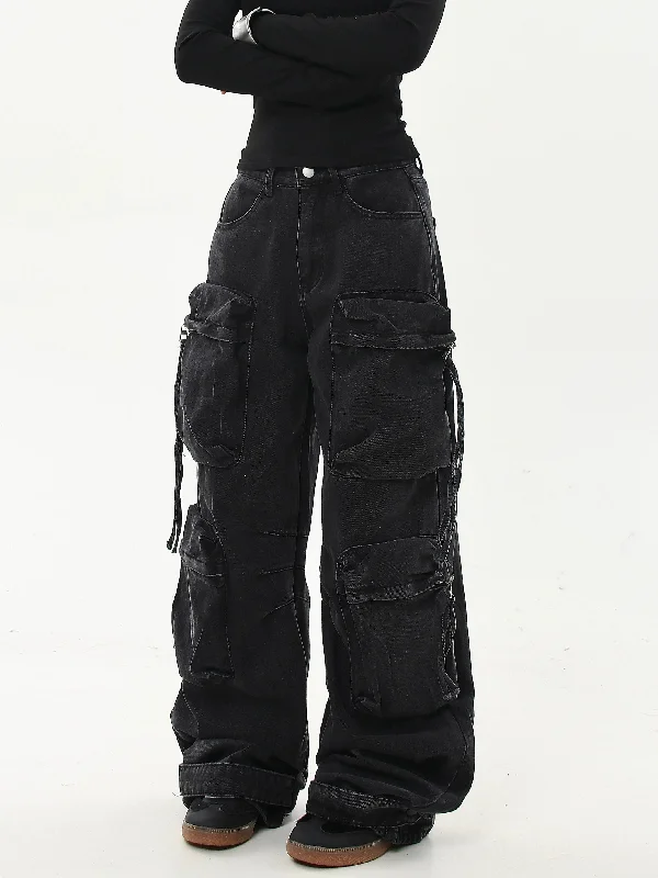 Heavy Washed Utility Cargo Jeans