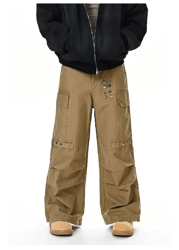 Rivet Buttons Pleated Cargo Pants