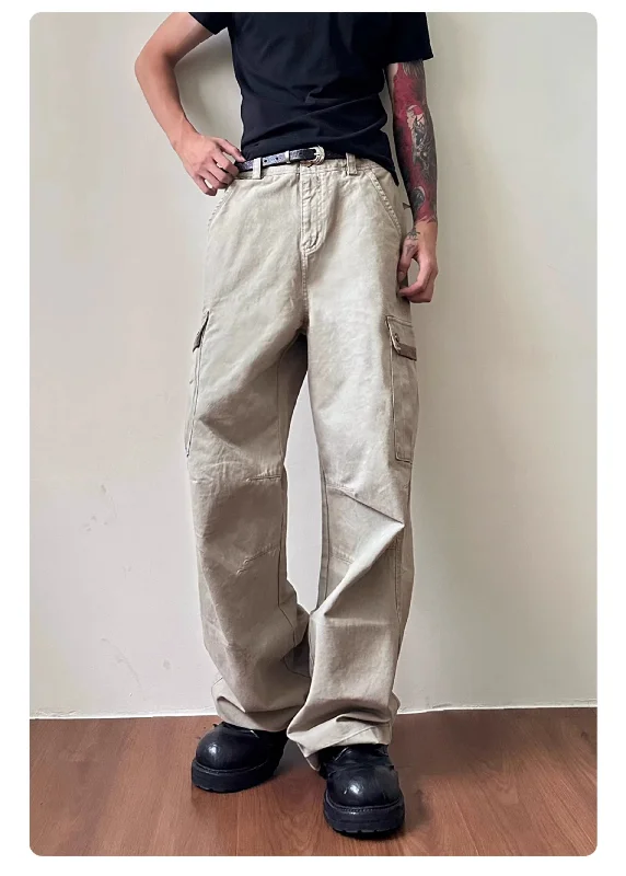 Washed Loose Straight Cargo Pants