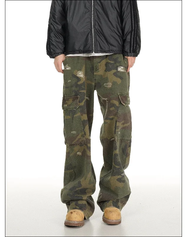 Ripped Camouflage Cargo Pants