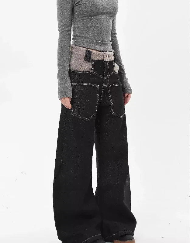 Reverse Pocket Spliced Waist Jeans