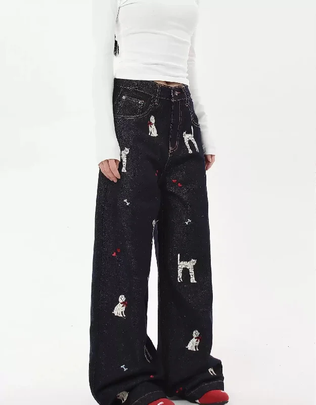 Cats and Dog Graphic Pattern Jeans