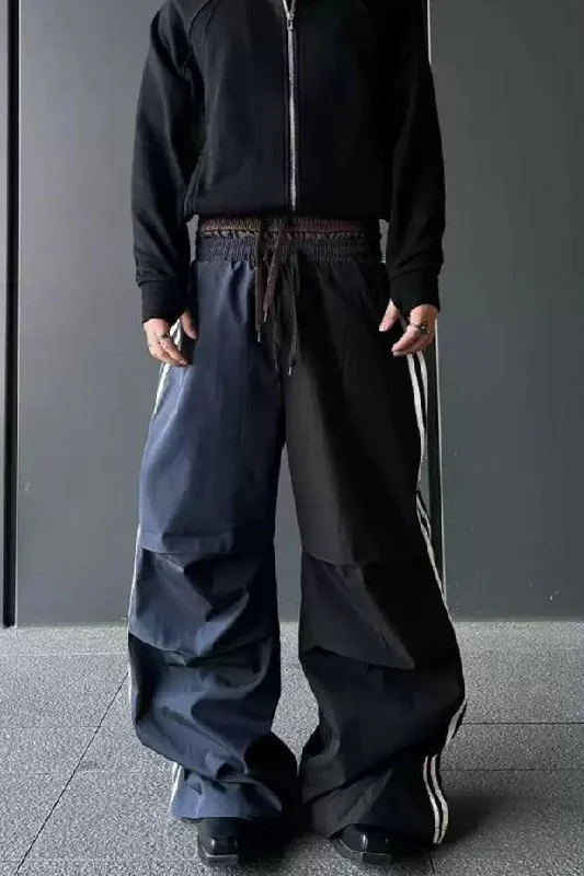 Pleated Striped Wide Track Pants