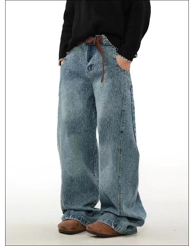 Structured Faded Wide Leg Jeans