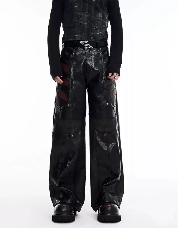 Motosport Contrast Spliced PU Leather Pants