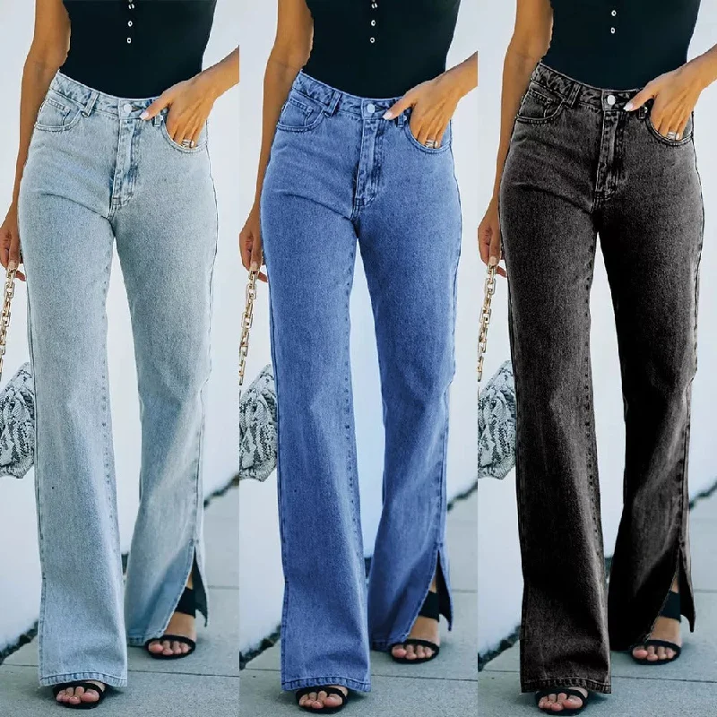 ELENA: Denim Split Leg Jeans, straight cut, 3 Farben