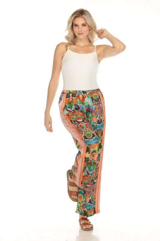 Johnny Was Floral Stripes Pull-On Wide Leg Pants JW7887