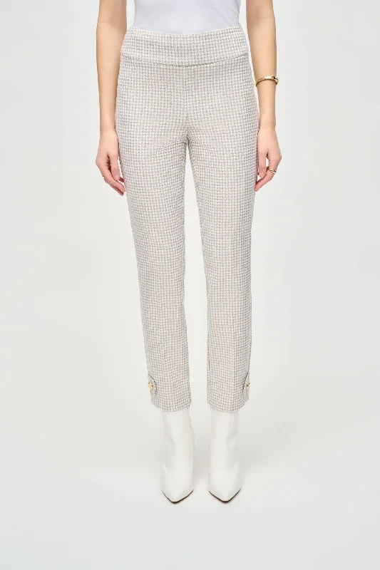 Joseph Ribkoff Beige/Off-White Houndstooth Slim Ankle Pants 243180