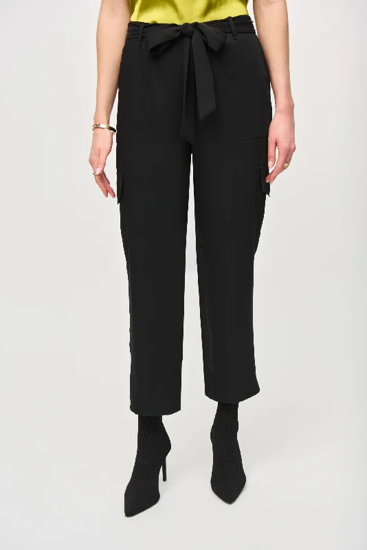 Joseph Ribkoff Black Belted Cropped Cargo Pants 243077