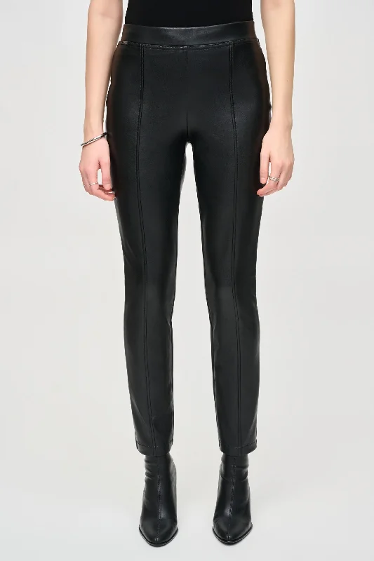 Joseph Ribkoff Black Faux Leather Slim Ankle Pants 243220