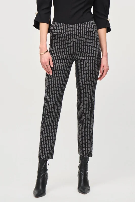 Joseph Ribkoff Black/Grey Geometric Jacquard Slim Ankle Pants 243131