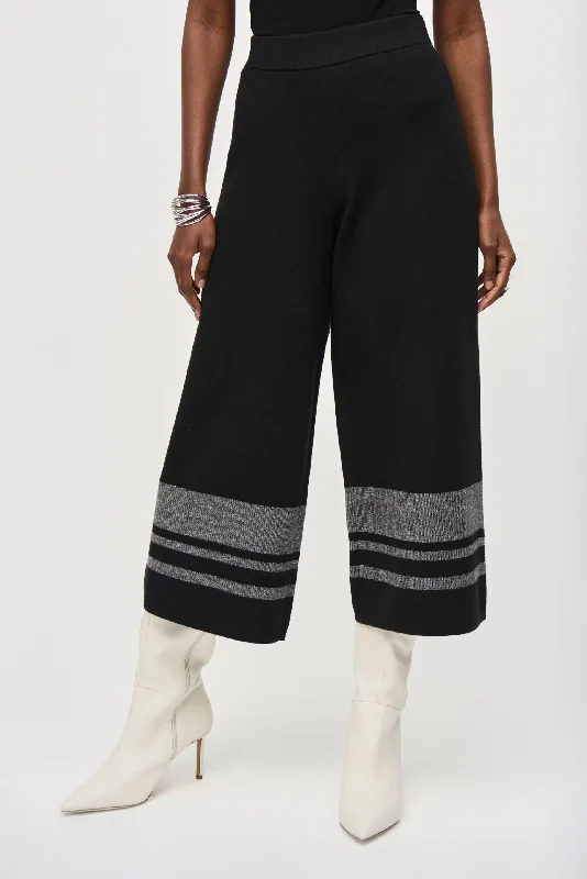 Joseph Ribkoff Black/Vanilla Striped Knit Pull On Culotte Pants 243950