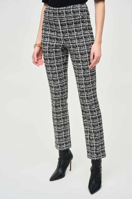 Joseph Ribkoff Black/White Plaid Jacquard Pull On Straight Pants 243130