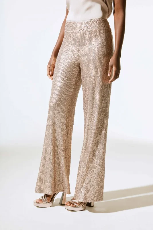 Joseph Ribkoff Matte Gold Sequined Pull On Wide Leg Pants 243773