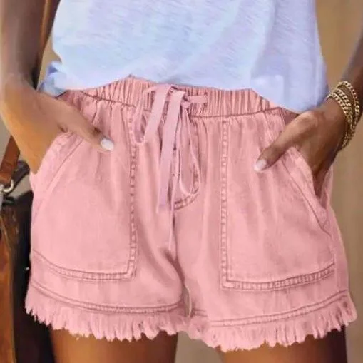 Laura: sommerlich leichte Denim Jeans Shorts mit Zugbund, drei Farben, 4 Grössen