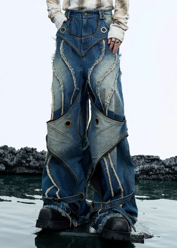 Frayed Structured Multi-Details Jeans