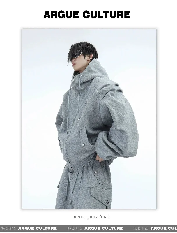 Drawcord Pleats Zip-Up Hoodie & Sweatpants Set