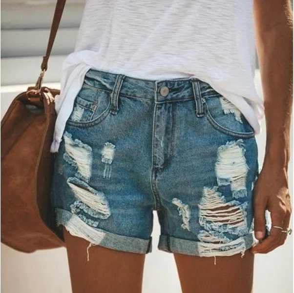 SABA: Lockere Ripped Denim Shorts